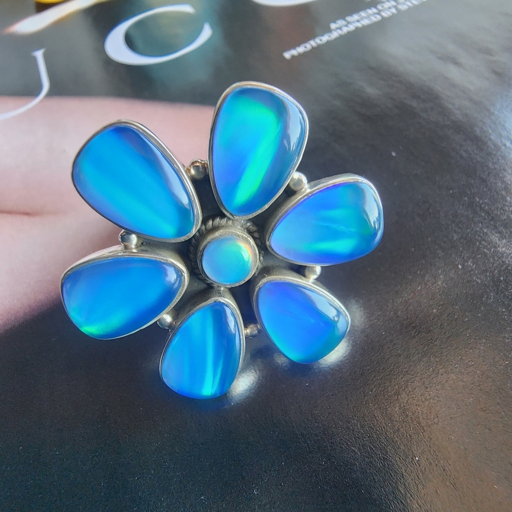 Aura OPAL in Beautiful Blue Flower Ring